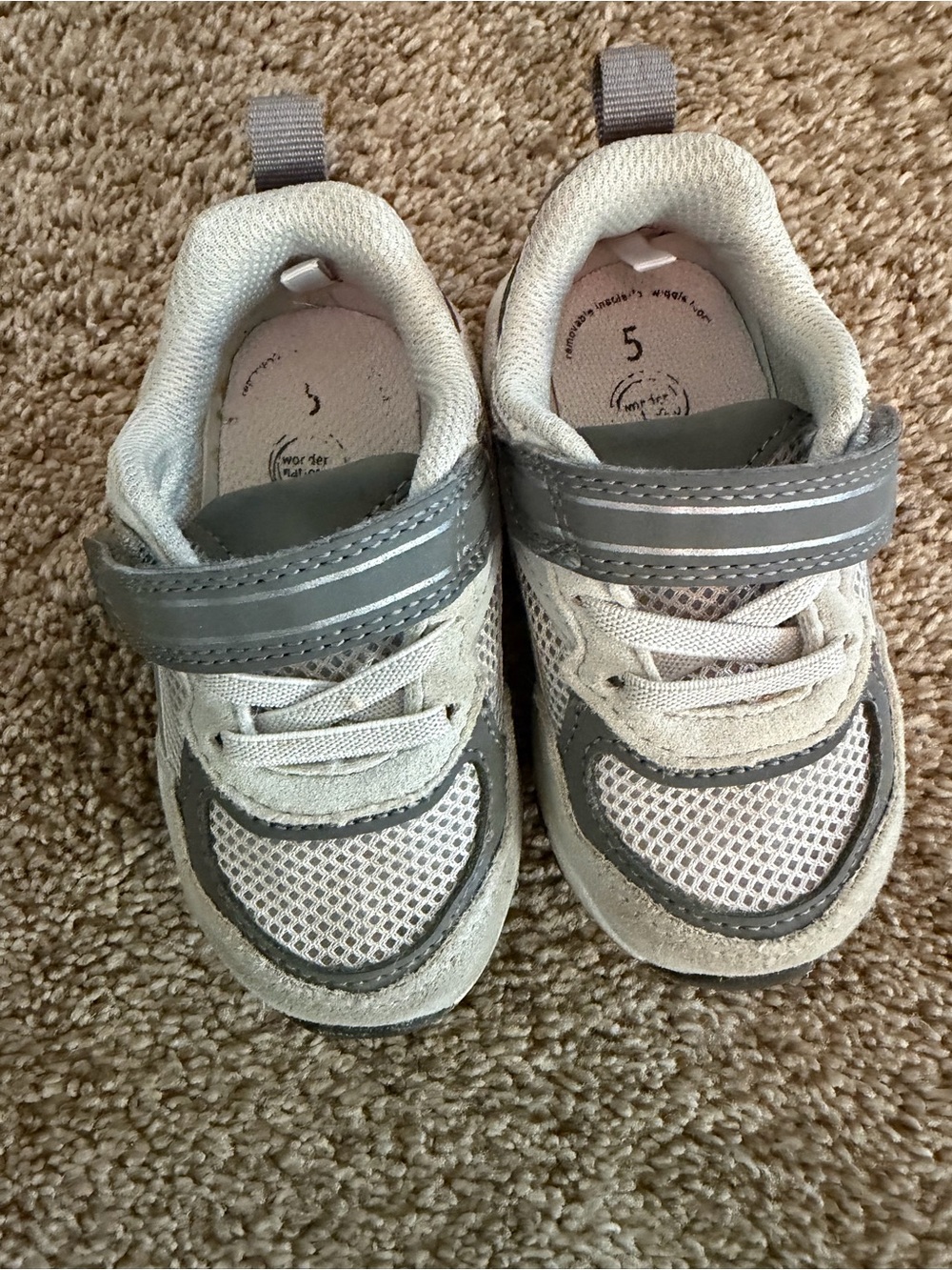 wonder nation Gray and White Kids Sneakers with Velcro Strap